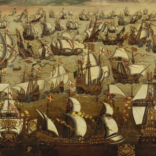 ภาพกองเรืออังกฤษและกองเรือสเปนในสงครามอังกฤษ–สเปน