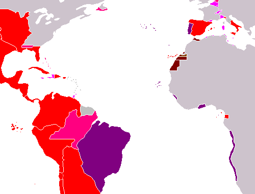 แผนที่อาณาเขตจักรวรรดิสเปนในยุคการขยายอำนาจโพ้นทะเล